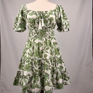 Hint of Blush Green Floral Cottagecore Puff Sleeve Dress M